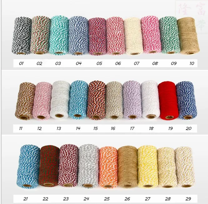 Hot selling 2mm 100m Two-Tone Cotton Rope Cotton Twisted Rope Gift Decor Rope