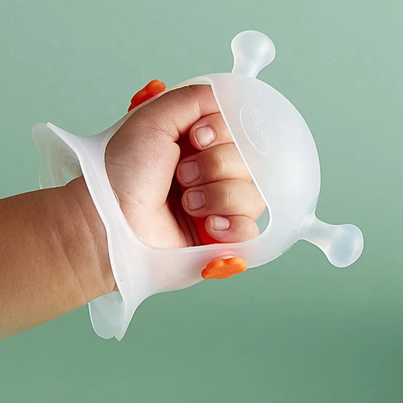 Amazon Hot Selling Transparent Baby Teethers Animal Rabbit Shape 360 Armguard Silicone Baby Teething Toys