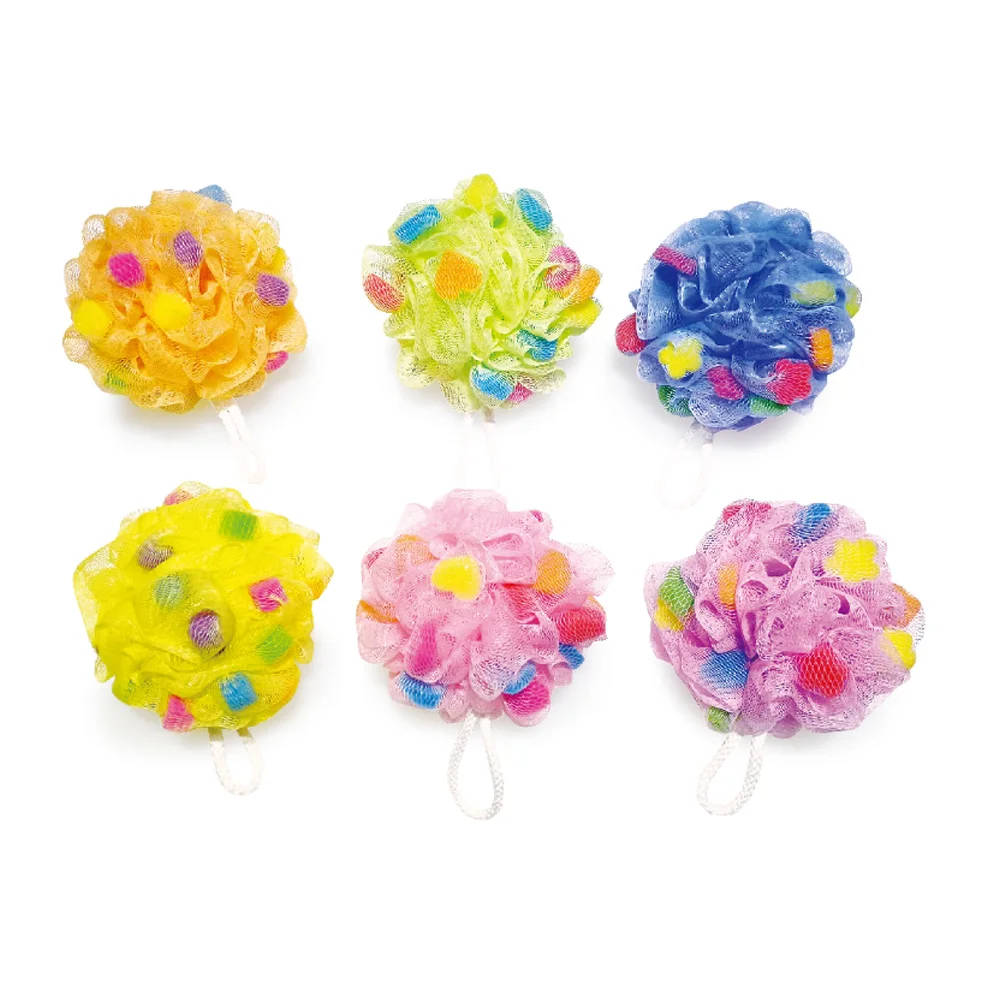 Bathroom Scrubber Body Loofah Bath Brush Exfoliating PE Mesh Bath Pouf With PU Sponge Eco-friendly Shower Sponges For Kids