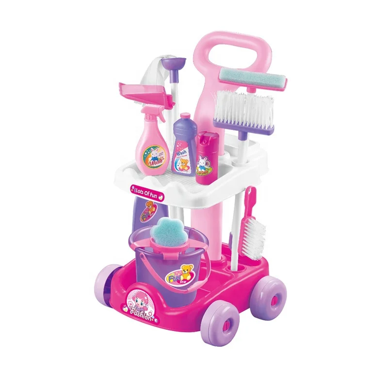 Clean cart role play toys for girls, kids cleaning tools cleaning toys