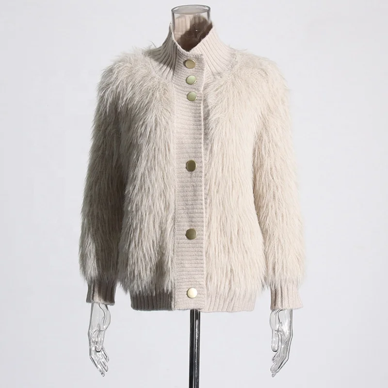 PS122 Women Clothing Knitted Solid Color Sweater  Spring New Style Half Turtleneck Mink Fur Ladies Sweaters