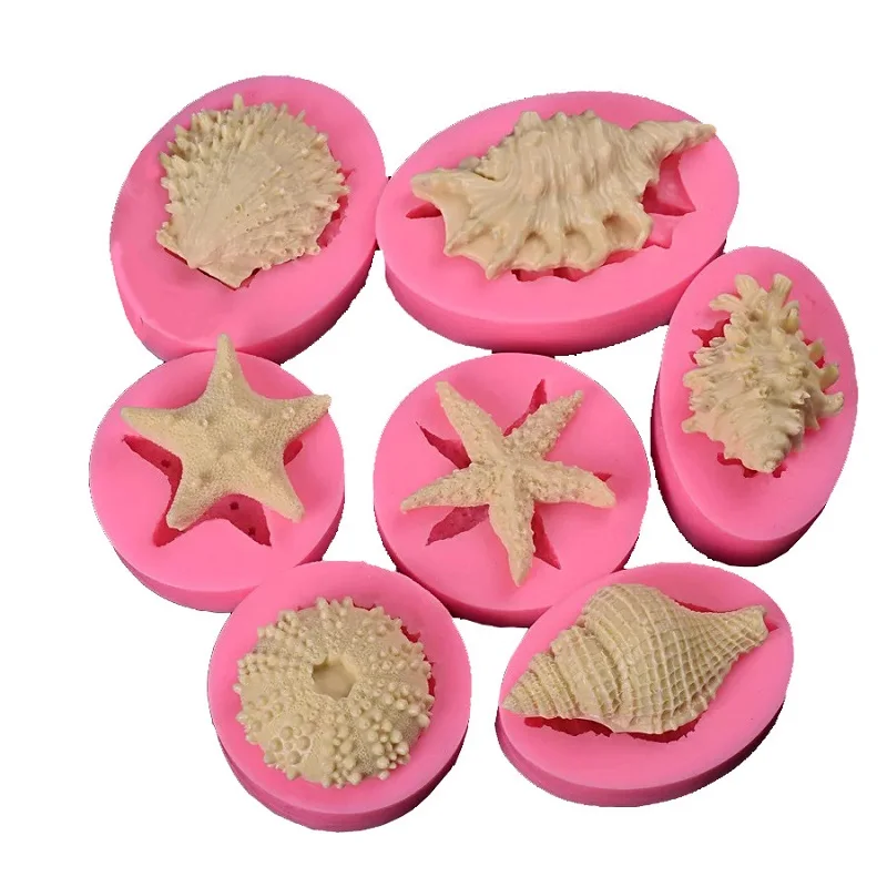 Ocean series pearl conch starfish shell sea urchin fondant molds seashell cake decoration silicone mold