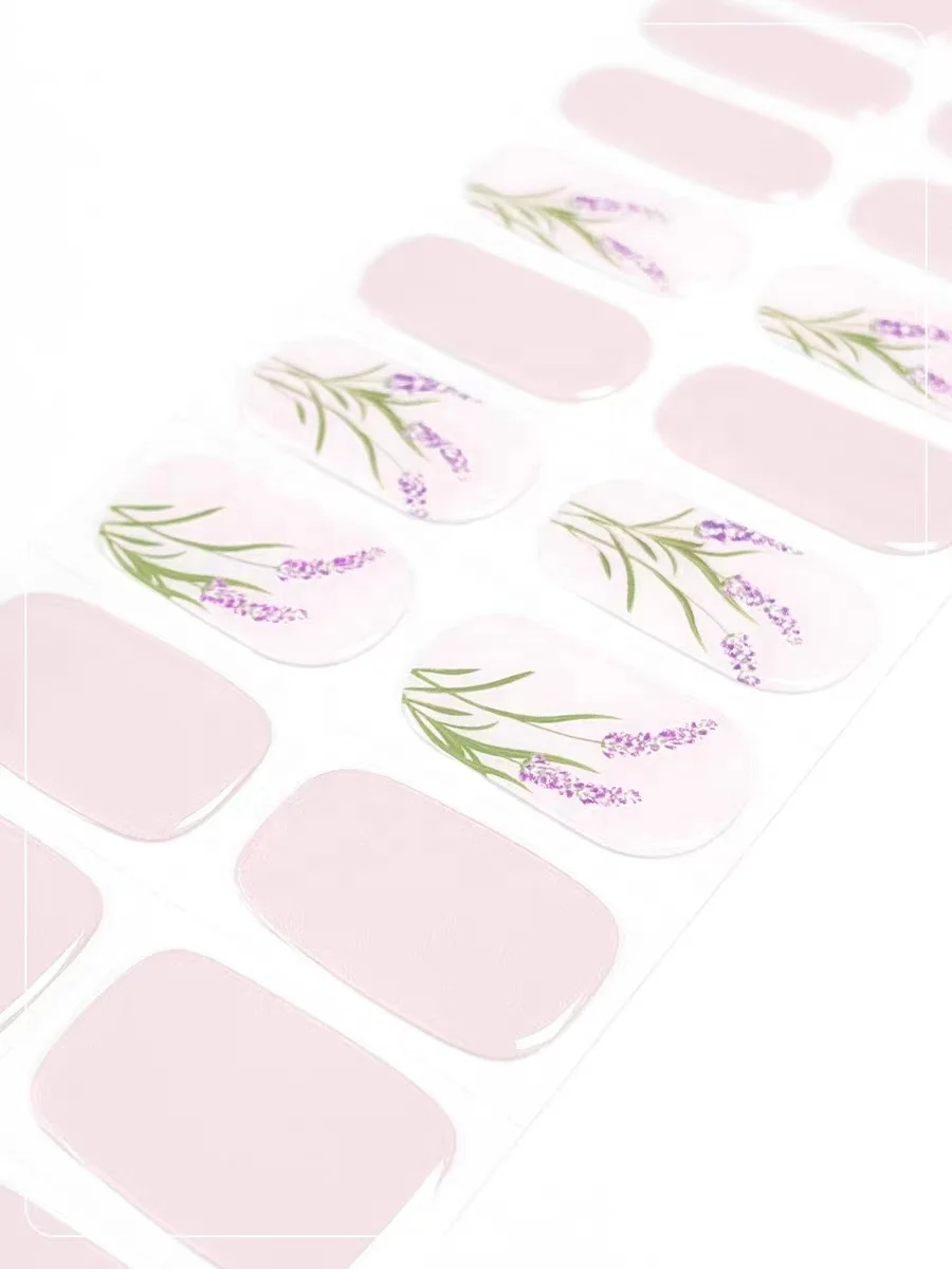 Factory Supply Long Lasting Semi-cured Flower Gel Nail Sticker