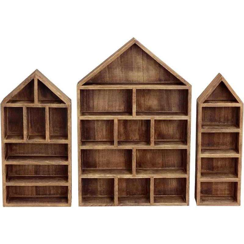 3 in 1 multi functions rustic bamboo wooden office toys figure collections wall organizer nail polish wall display rack