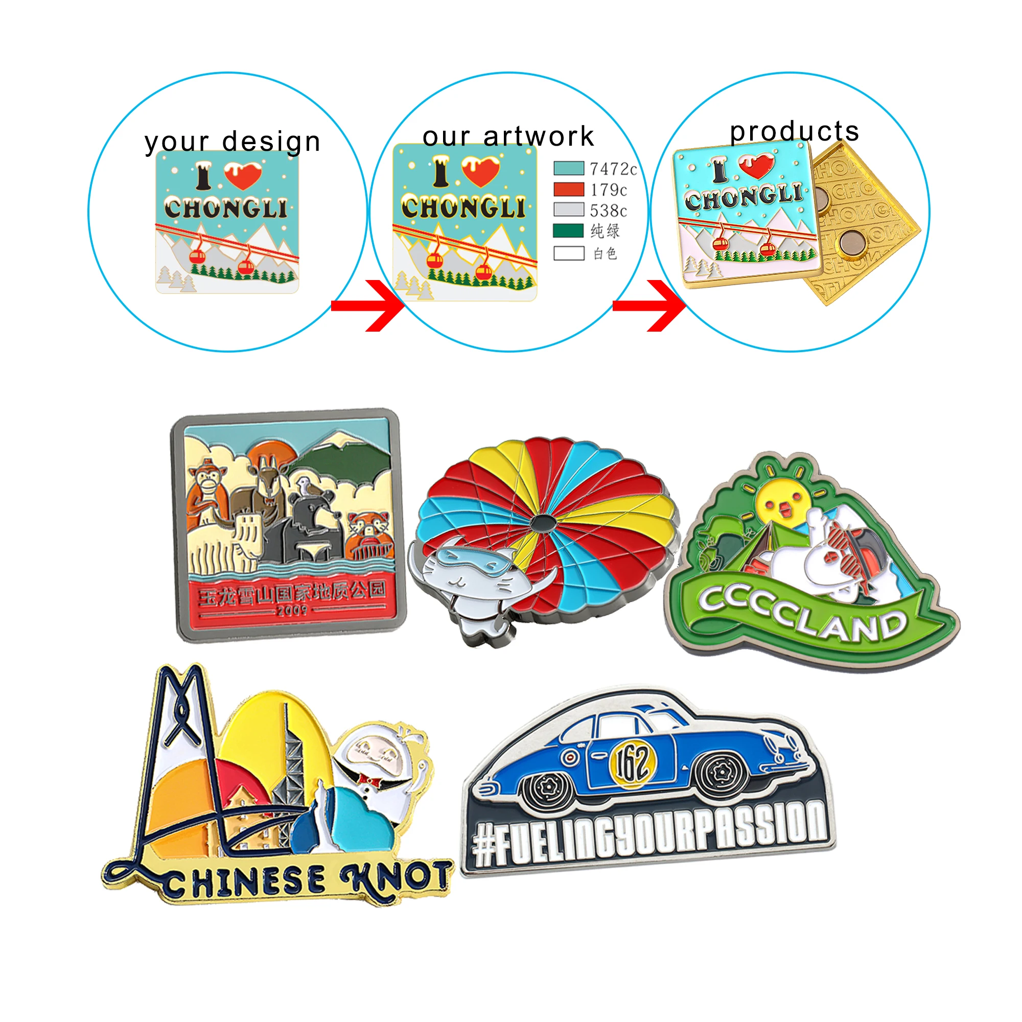 Personalised Logo Custom Ed Embossed Fridge Magnet Cartoon Cute Metal Enamel Tourism Souvenirs Sticker Customised