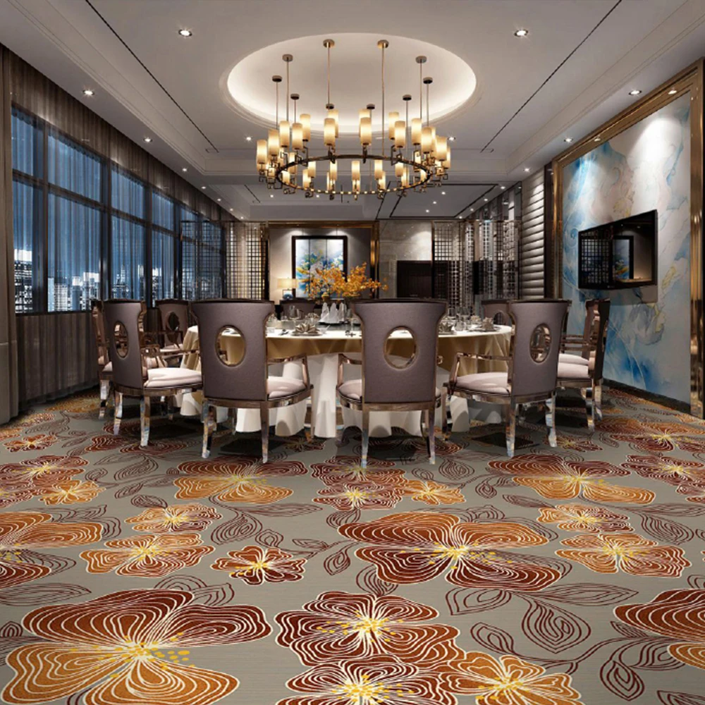 Factory Custom Design Nylon Printed Floral Pattern Carpet Roll Fireproof Banquet Room Wall to Wall Carpet 5 Star Hotel Carpet