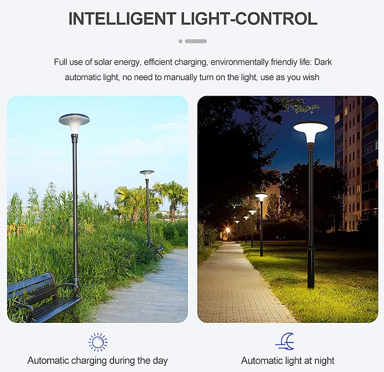 IP65 ufo solar power garden street light lamp with pole 20w 30w ufo solar street light garden