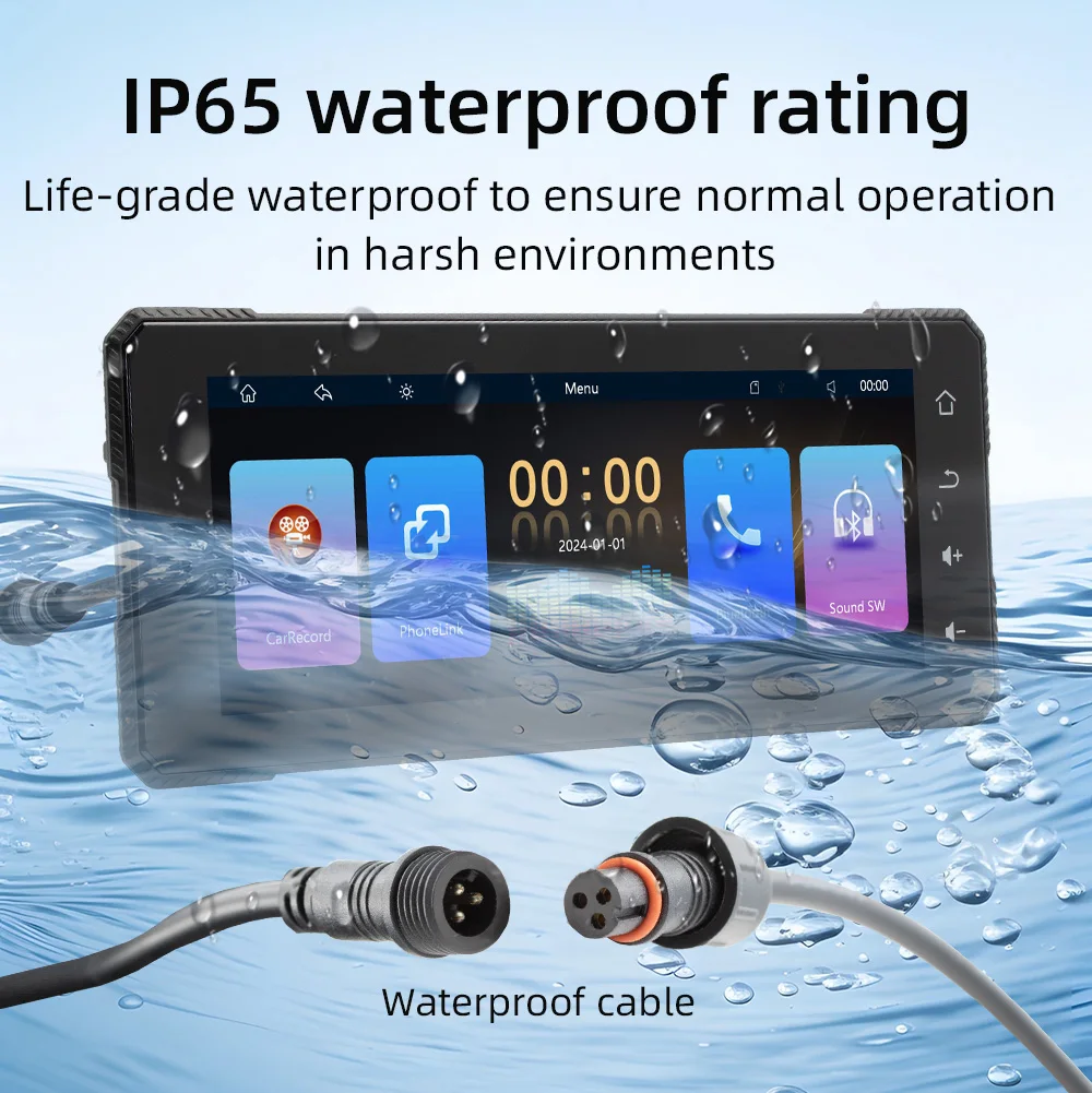 BQCC 6.86' Motorcycle Wireless Carplay Android Auto Portable Multimedia Smart Car Radio Dual BT DVR IP65 Waterproof Car Player