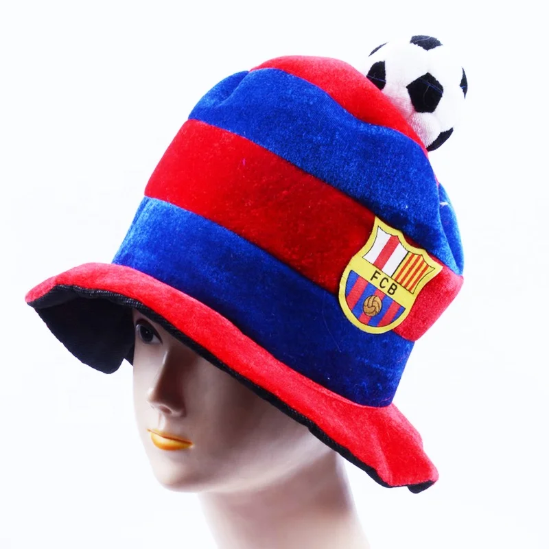 Wholesale Argentina Plush Fabric Football Hats with 3 min plush ball  Fans Carnival Hat