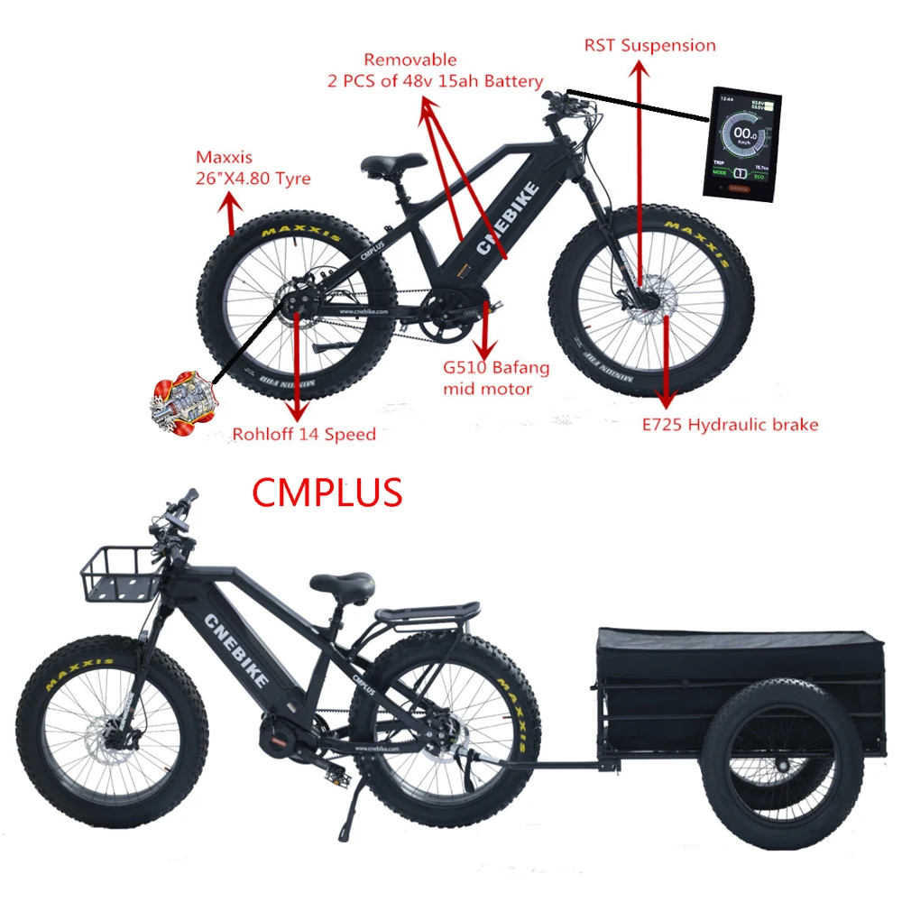 Средний привод Электрический велосипед 1000 Вт Bafang Ultra Ebike с двойными батареями