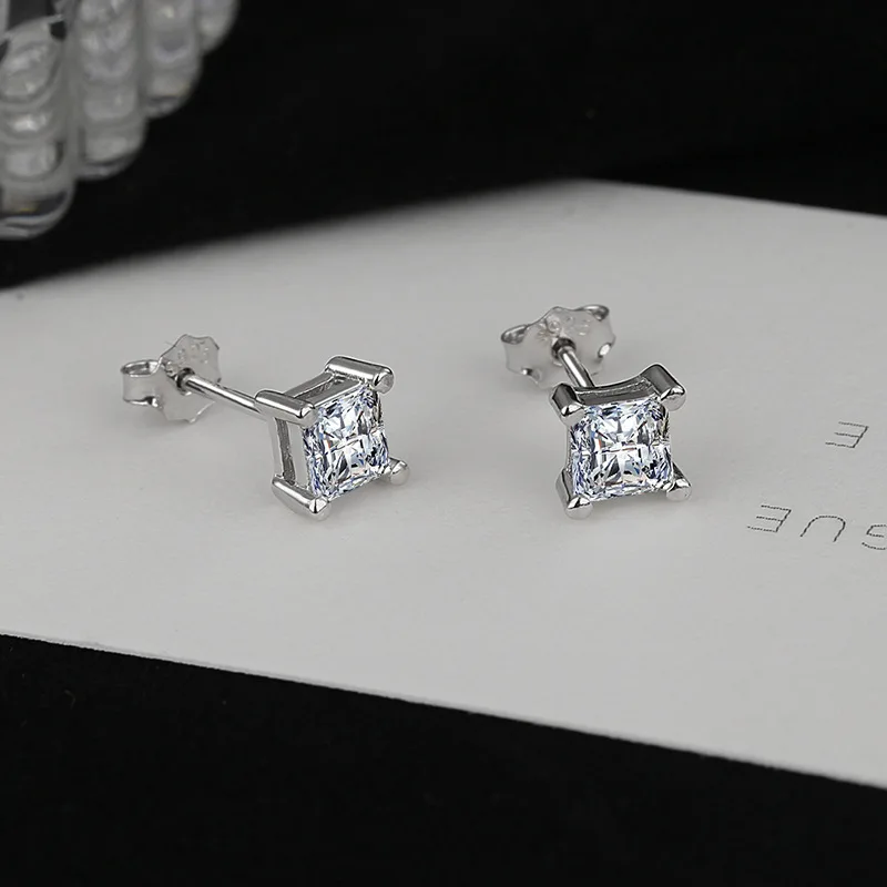 Rainbowking S925 Sterling Silver Minimalist Gold/Rhodium Plated 4.4m Square  Large CZ Studs Earrings for Women