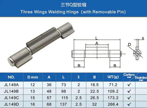 Gate Fitting Gate Hinge Three Wings Welding Hinge with Removable Pin For Swing Door