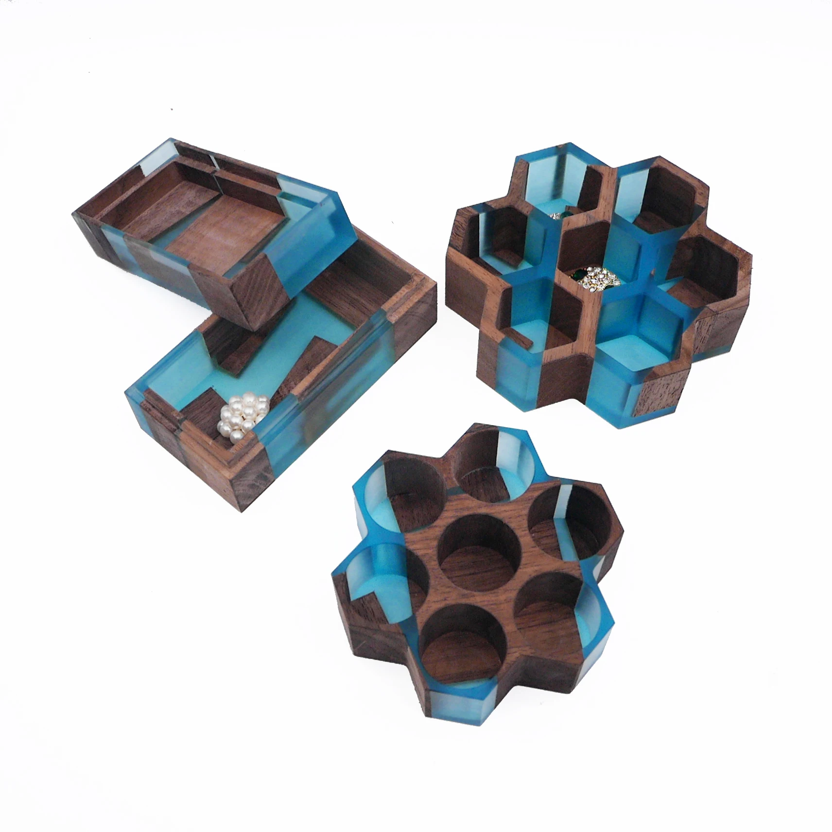 Подарочная деревянная шкатулка для украшений из эпоксидной смолы