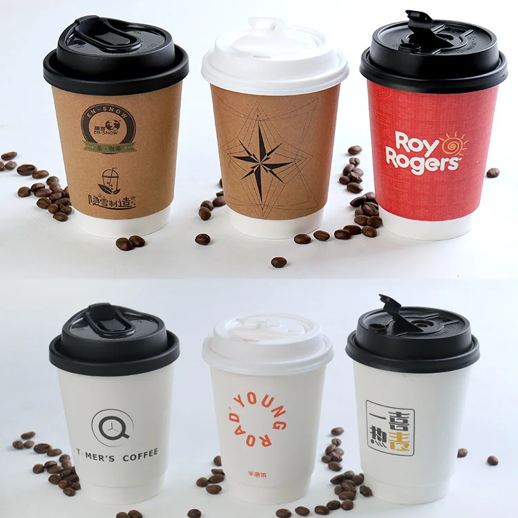 Custom printer wholesale kraft disposable 12oz 16oz double wall hot drinks cup coffee paper cup with logo