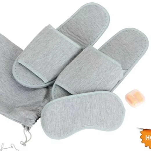 Soft Cotton Mules Style Travel Slipper Set with Eye Mask and Earplug Hotel Slippers with Comfortable Insole