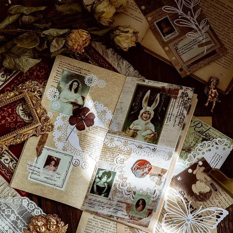 Vintage Scrapbooking Supplies Cutout Lace Scrapbook Paper Assorted Patterns for DIY Aesthetic Stationery Craft Decorative