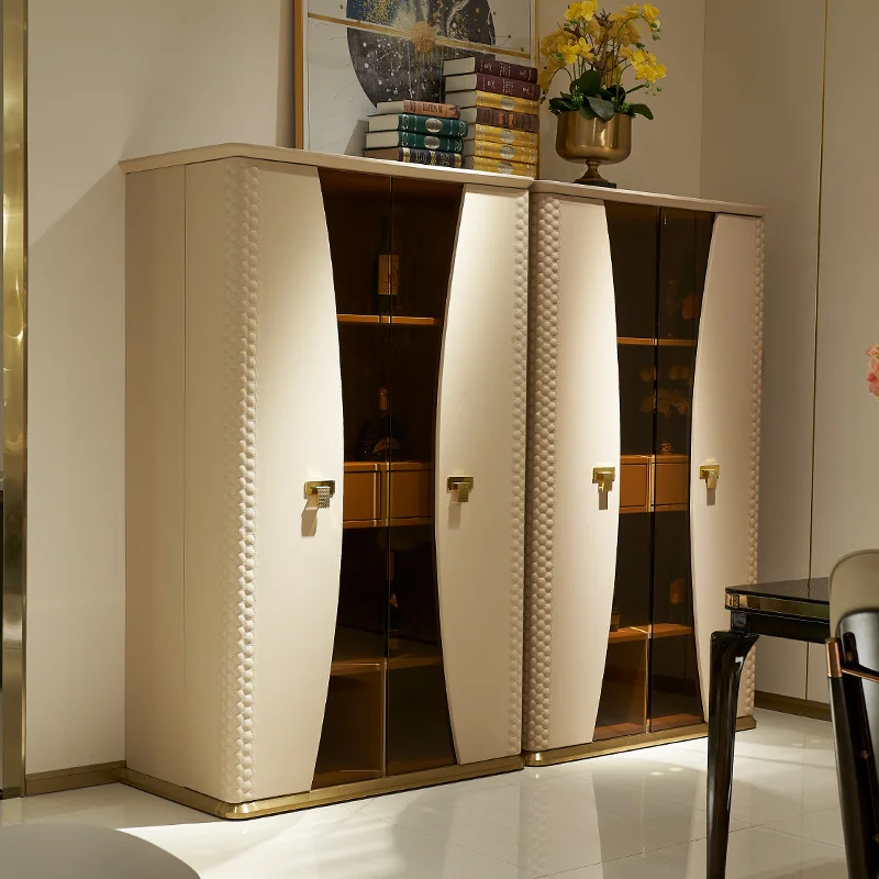 Modern Luxury Glass Wine Cabinet Home Bar Wooden Mini Showcase Wood Display Showcase Wine Bar Cabinet for Living Dining Room