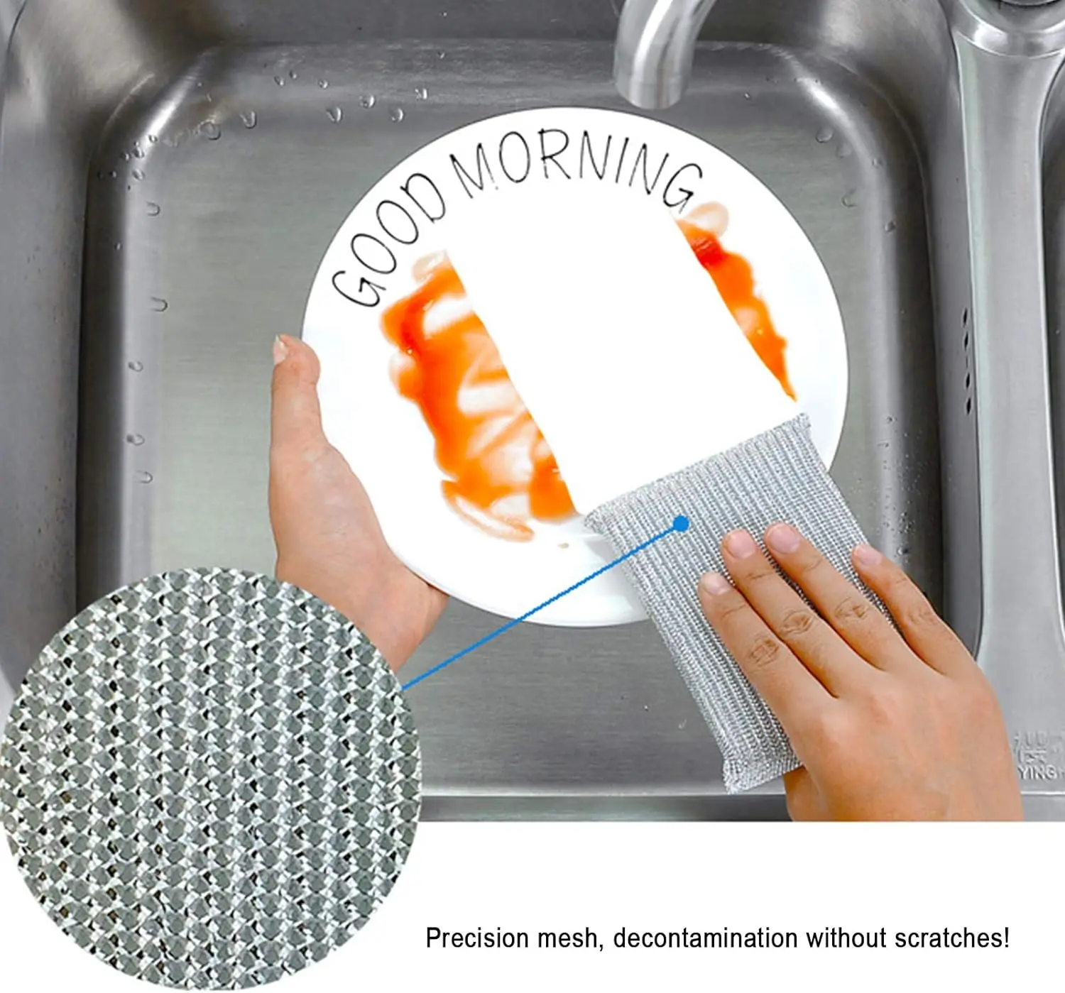 Custom Scrub Sponges Kitchen Dish Washing Dishes Non Scratch Heavy Duty Safe Durable Strong Cleaning Silver Scouring Pads