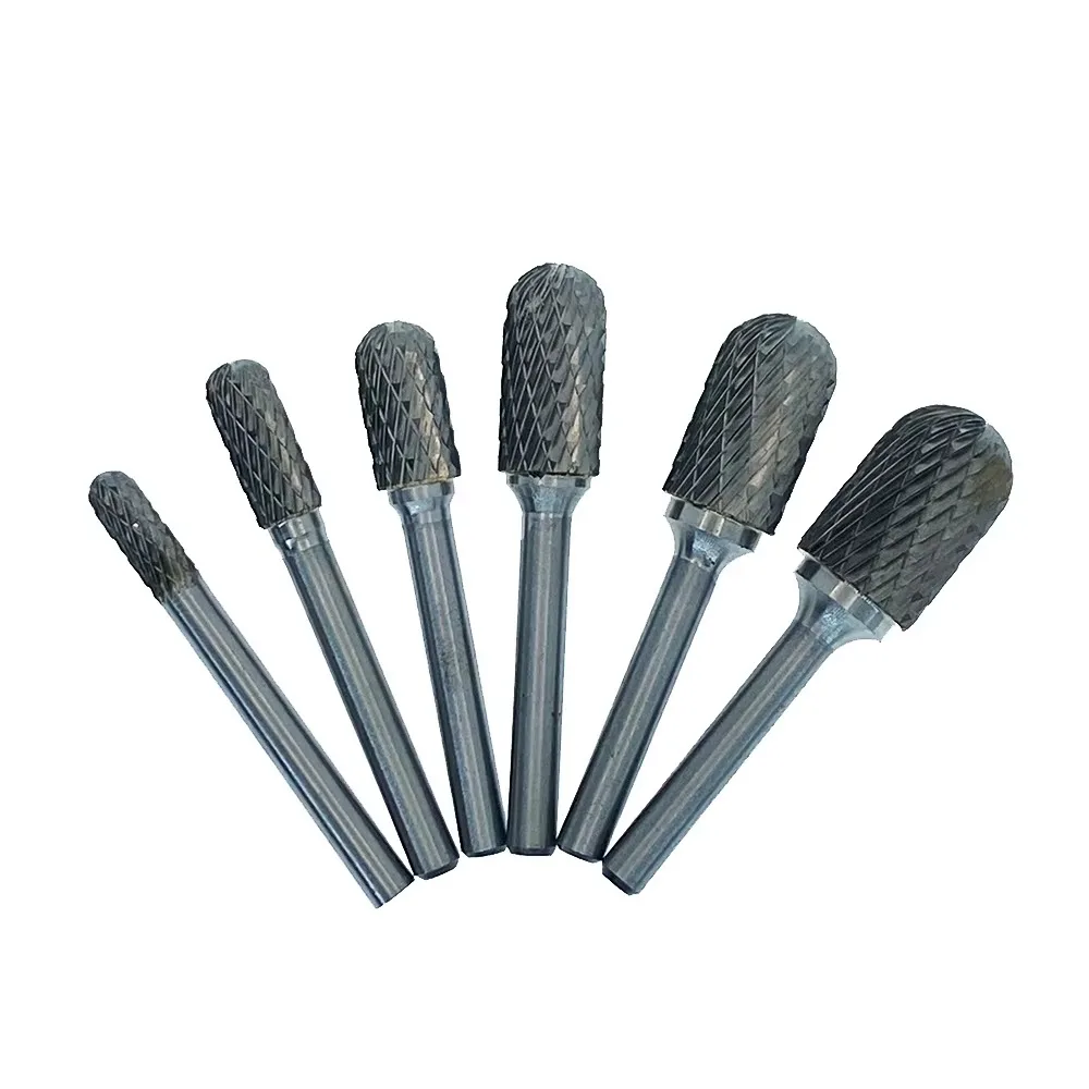 6mm Double Cut Head Tungsten Carbide Rotary File Tool Point Burr Grinder Abrasive Tools Drill Milling Carving Bit for Metal Wood