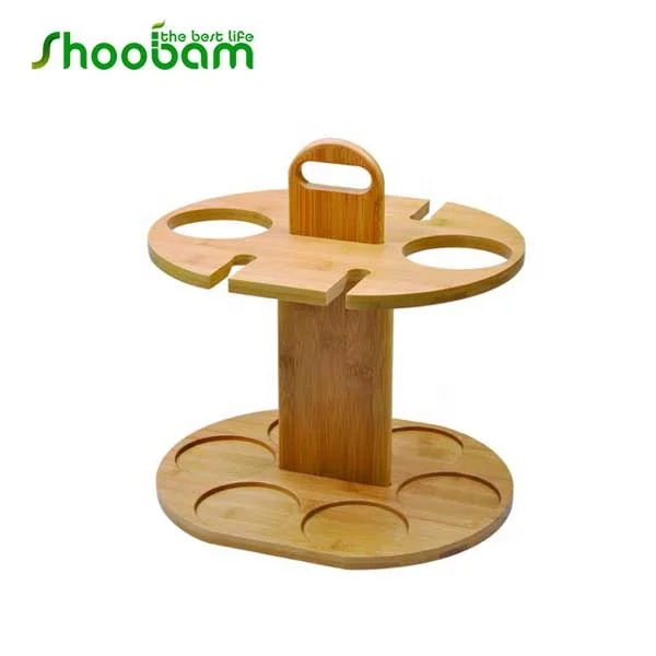Bamboo Wine Bottle Holder Glass Cup Rack Bamboo Stand Countertop Wine Organizer