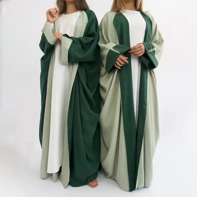 Custom color plus size reversible open linen abaya dubai wholesale cheap trendy butterfly abaya linen with chiffon hijab