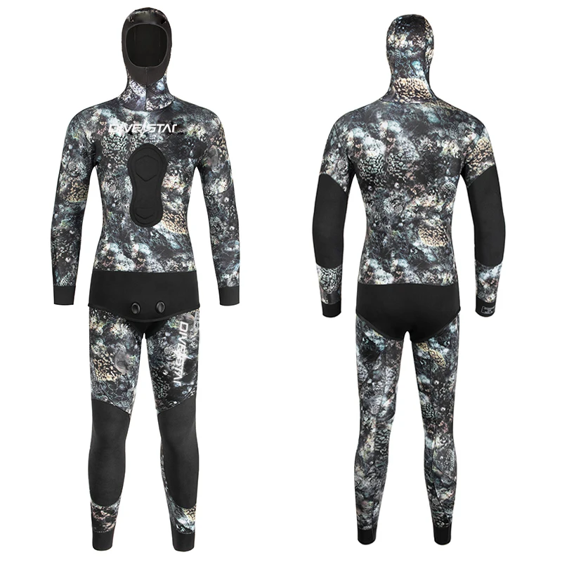 DIVESTAR Spearfishing Wetsuit Coral Camouflage Fishing Wetsuits GBS Open Cell Lining Diving Neoprene Suit 3MM
