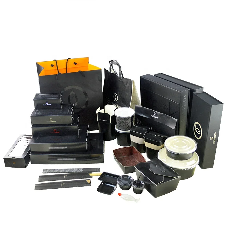 Black Take Out Sushi Box Paper Eco-friendly and Food Grade Paper Disposable Snack Box Sushi To Go Box