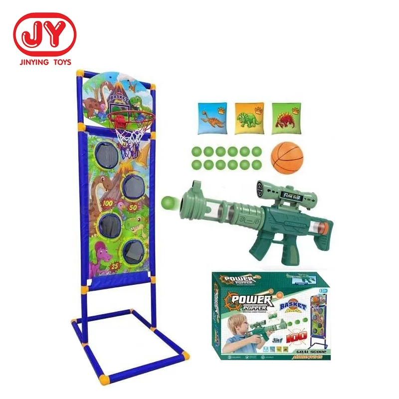 2 in 1 shooting target kids foam ball popper air soft toy gun with basketball Backboard Hoop Toy outdoor game