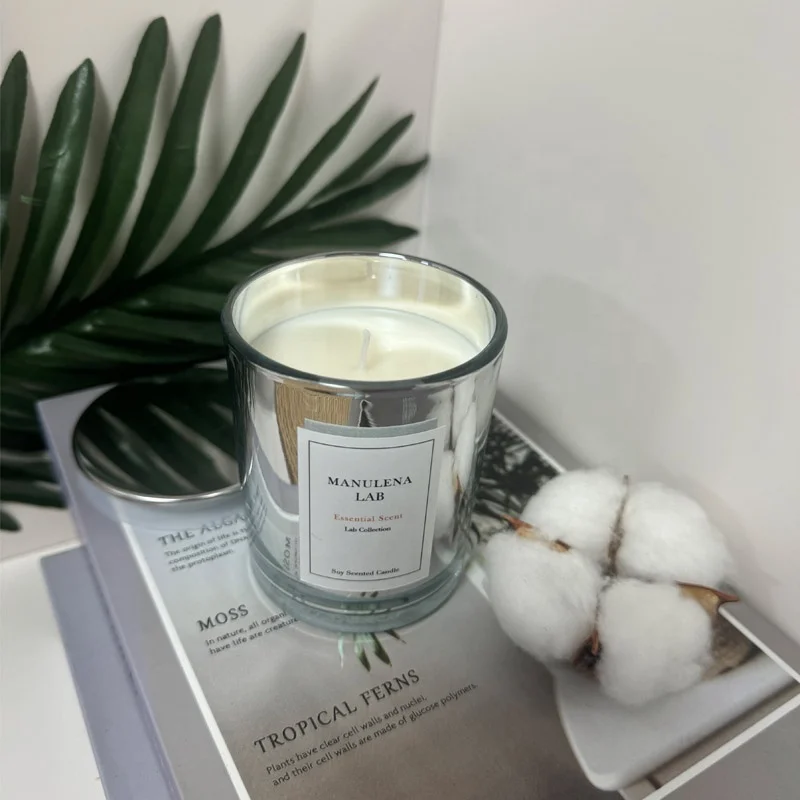 MANULENA Luxury  Custom Private Label Silver glossy Glass Soy Wax Scented Candle Home Fragrance Deodorant  Scented Candles