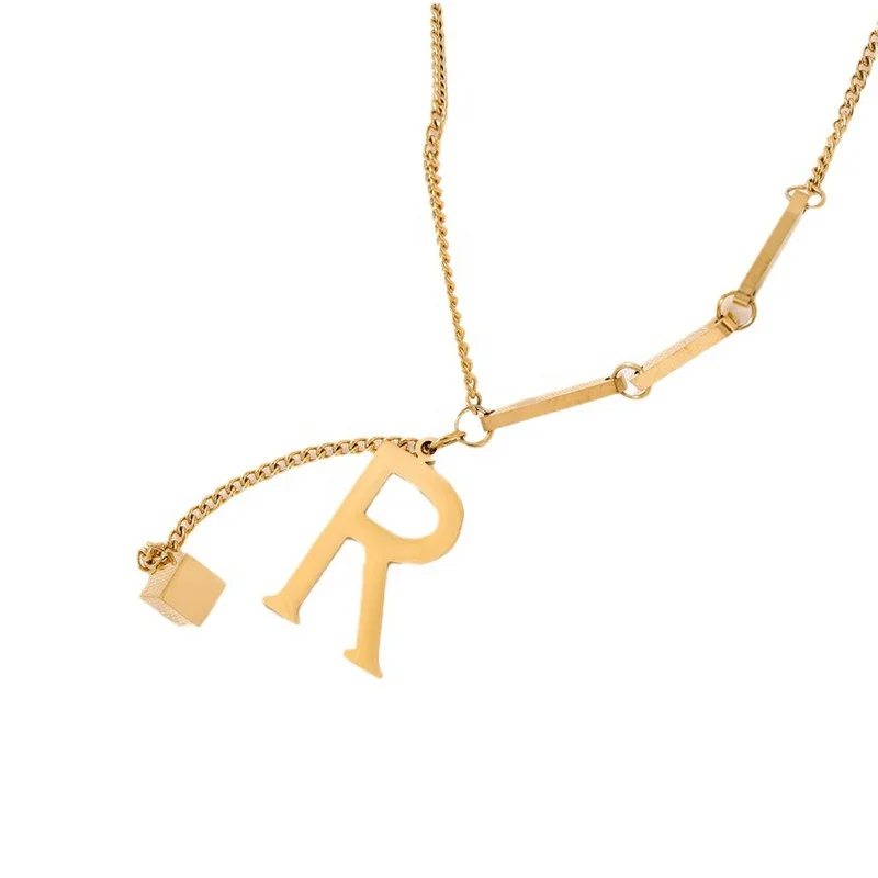 hexagonal black steel heart 26 letters tassel pendant necklace with letter gold