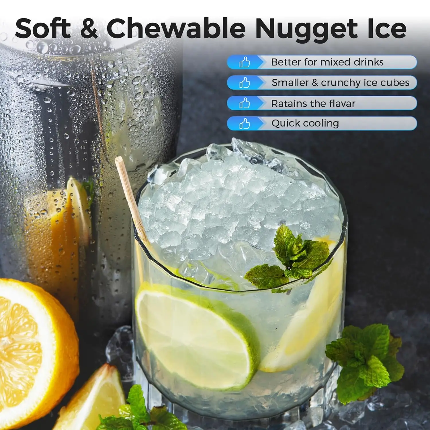 Portable Stainless Steel Silver Pebble Ice Maker Self-Cleaning Electric Soft Chewable Ice for RV Car Home Kitchen Use