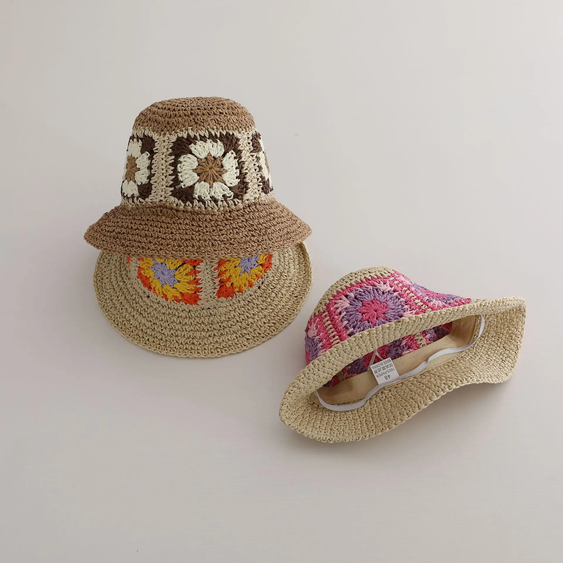 2024 New Summer Beach Vacation Children Sun Hat Simple Knitted Colorful Sunflower Beach Hat