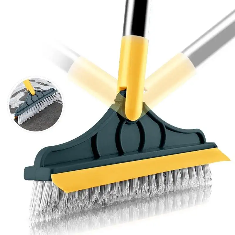 2 in 1 Floor Scrub Gap Brush Long Handle Removable Wiper Stiff Bristle Magic Broom Brush Squeegee Floor Mop