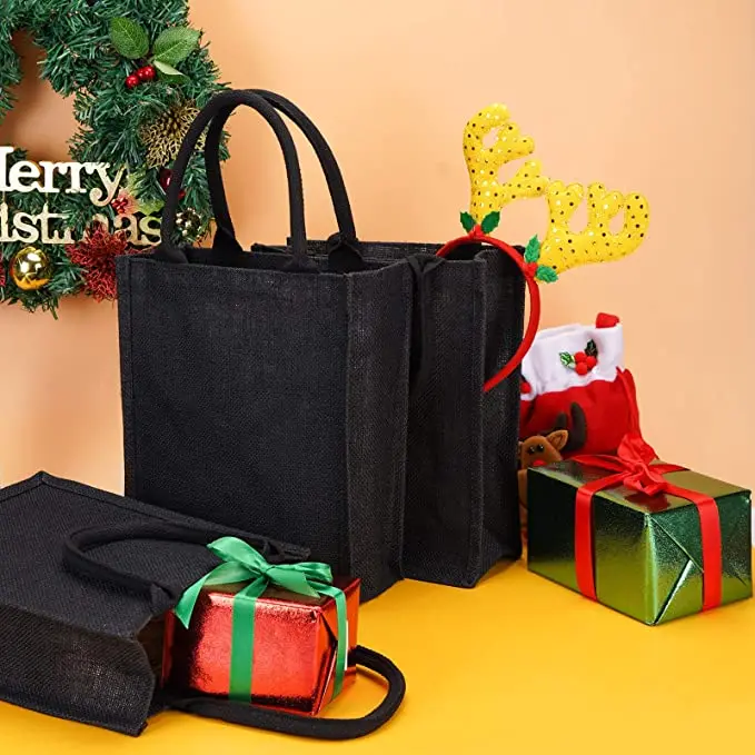 OEM/ODM Factory Promotional Black Custom Printing Logo Wholesale Beach Burlap Women Tote Jute Shopping Bag With Soft Handle