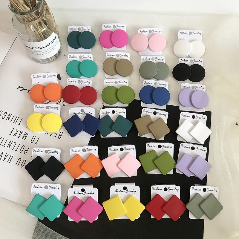 Fashion popular acrylic square round earrings with frosted spray paint geometric exaggeration candy color earrings