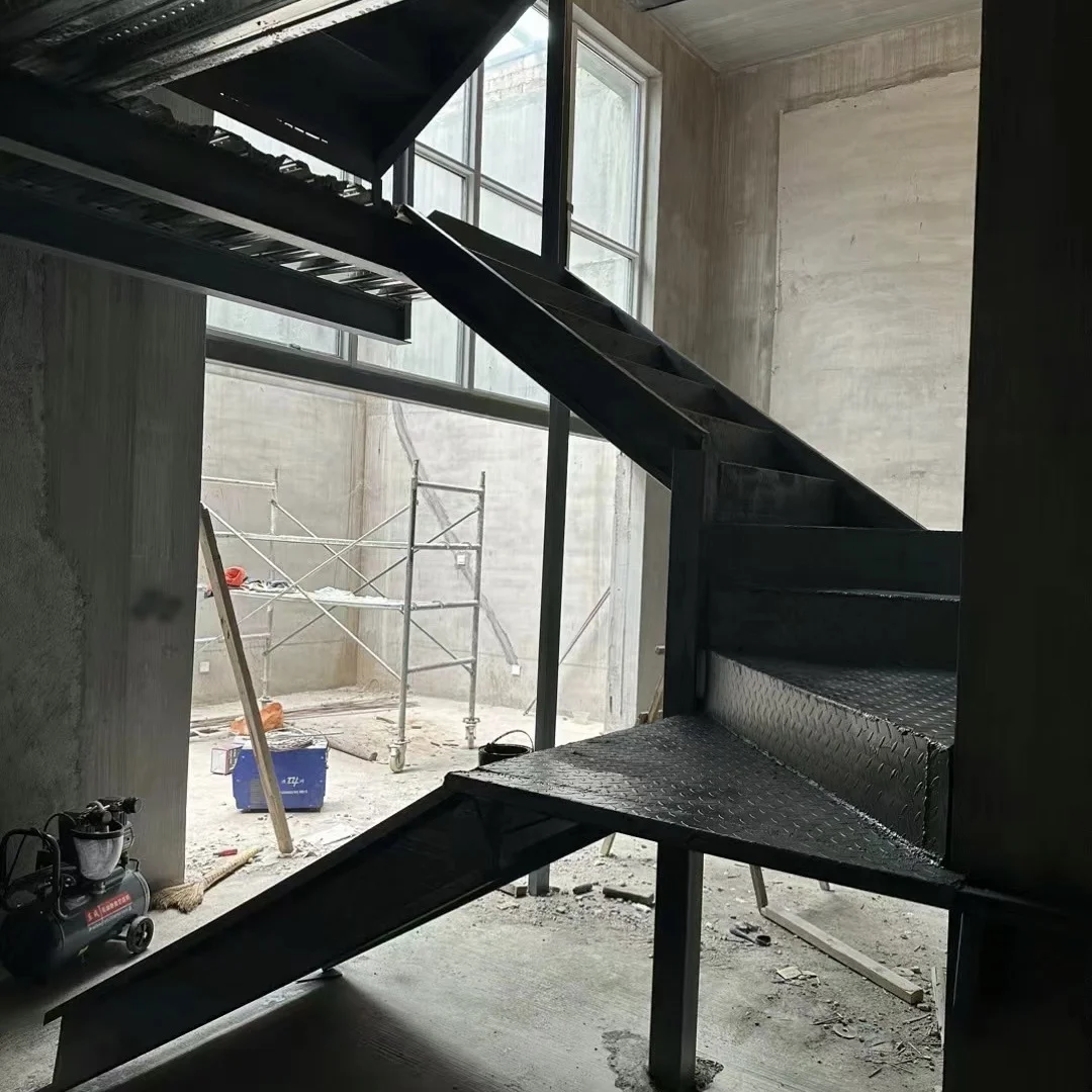 Industrial Wind Fire Dedicated Stair Indoor Carbon Steel Pedal Outdoor Anti Slip Step Steel Structure Staircase