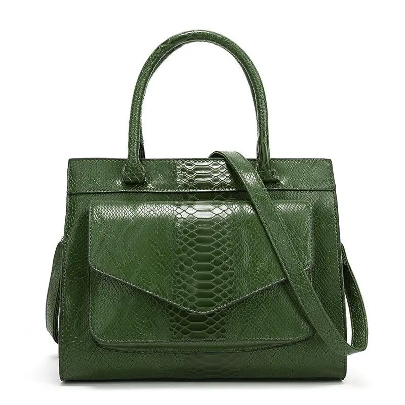 High Fashion Faux Alligator Leather Large Capacity Female Handbag Long Strap Shopping Bag With Front Pocket