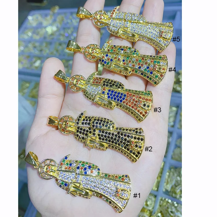 18k Gold Plated CZ Micro Santeria Holy Death Amulet Pendant, Crystal Paved our Lady of the Holy Death Santa Muerte Pendants