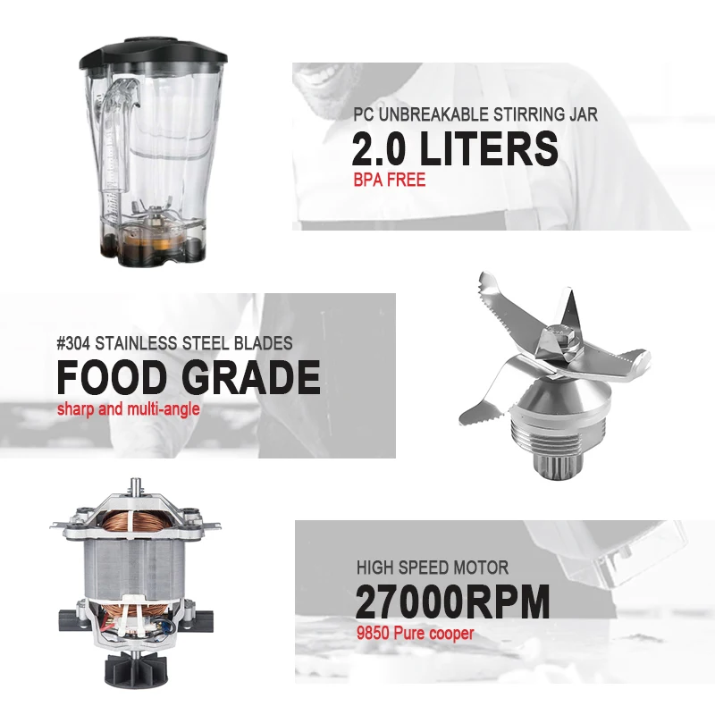 2L BPA Free/PC 1000W small kitchen appliances Home Kitchen Appliance Juice Mixer Commercial Blender