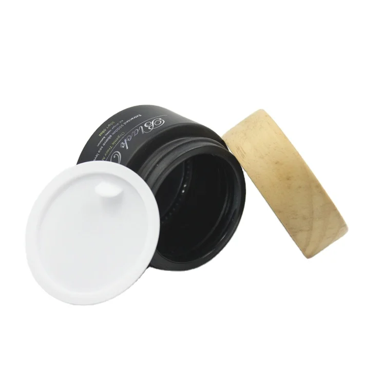 cosmetic packaging wood amber wooden lid glass jar frosted black glass jars with bamboo lid
