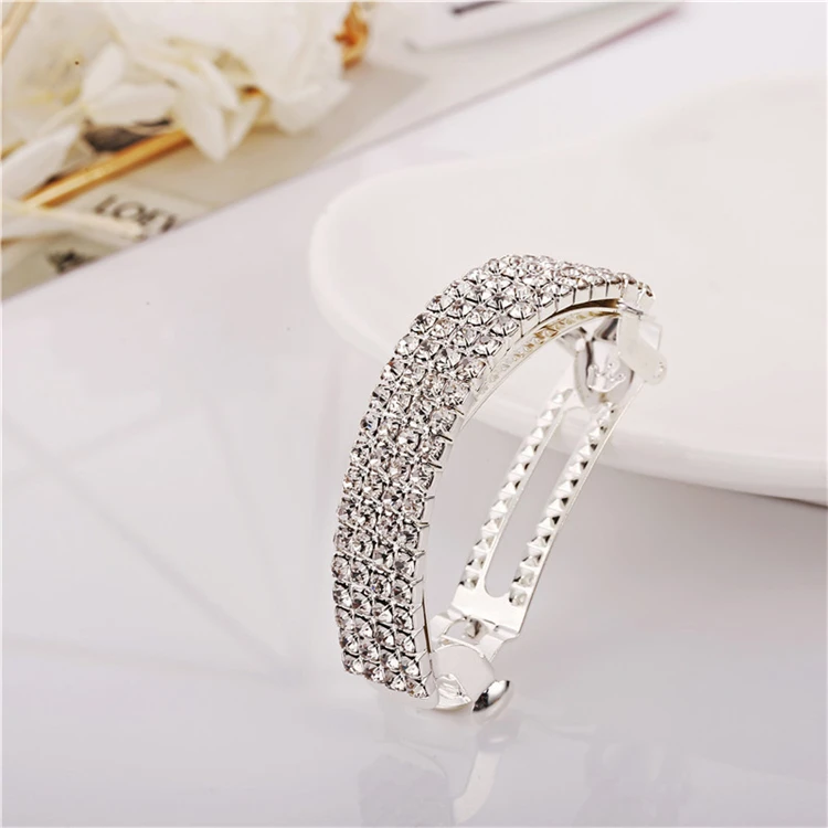 Hand made hair accessories bling crystal rhinestone barrette silver hair clip for women