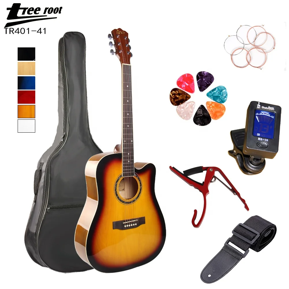 Best quality 41 inch linden basswood acoustic guitar set with guitar bag strings picks capo strap and tuner for beginner