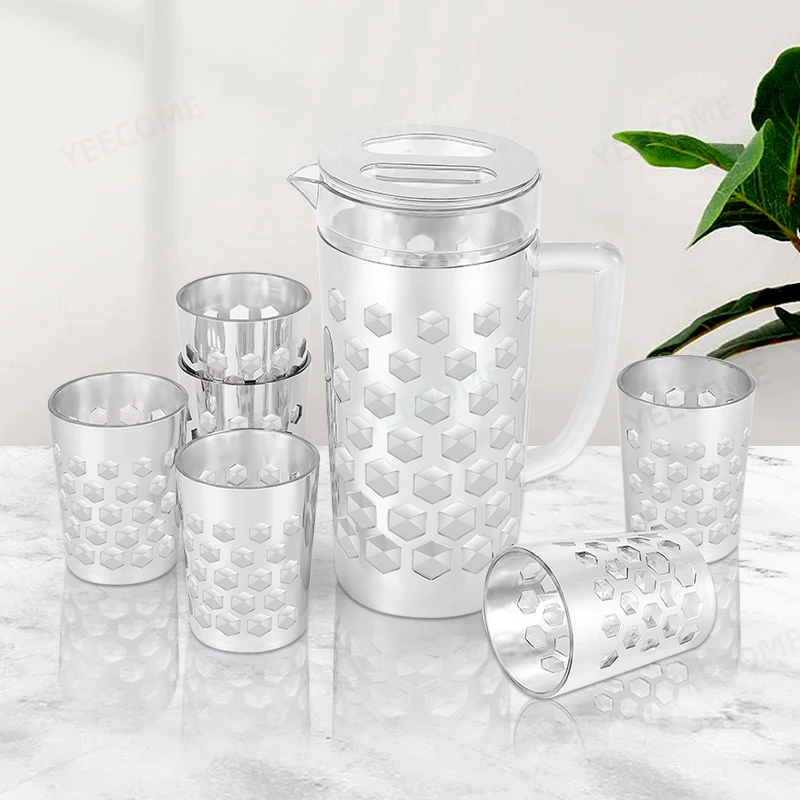 Custom Logo Food Frade Water Jug  7 Piece PS BPA FREE Tea Pot Golden Printing Water Pitcher