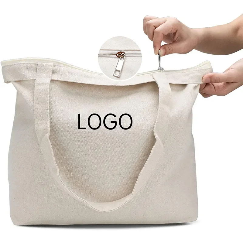 Eco-friendly Recycled Organic Calico Canvas Tote Plaid Stripes Grocery Reusable Shopping Bags With zipper