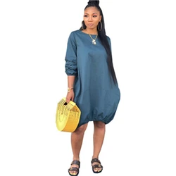 Summer Extra Small Women Round Neck Long Sleeve Hip-Hop Style Cover Fat Dress Clothes