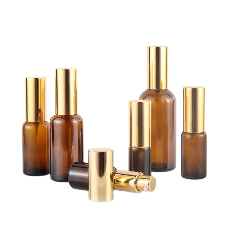50ml 30ml Hand wash Bottle Pump/Personal Skin Care Foundation Amber empty glass spray bottle with plastic pump head and gold cap