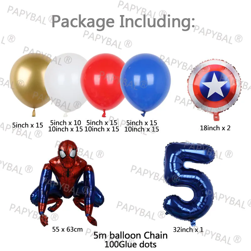 106pcs Balloons Garland Arch Big 3D Spiderman Foil Ballon 32inch Number Baloon Kids Birthday Gifts Party Decors Supplies