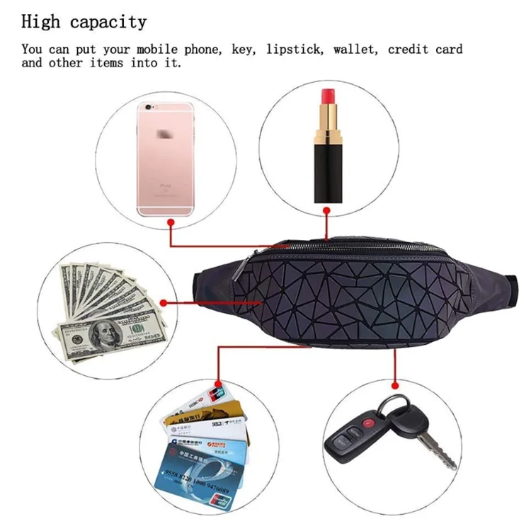 2021 fanny pack waist belted bag bum bag for women and ladies running PU geometric luminous laser elegant waist bag
