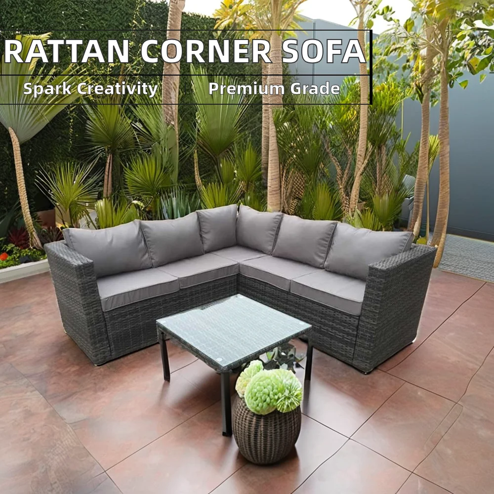 Traditional Style Commercial Bedroom & Outdoor Corner Rattan Garden Park Sofas Wicker Hotel & Villa Living Room Furniture Set