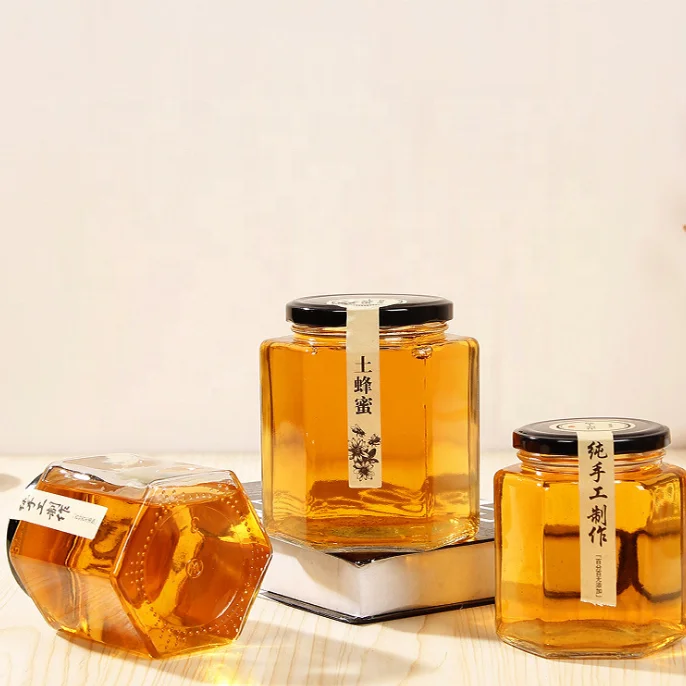 Wholesale 100ml 180ml 280ml 500ml 730ml Custom Round Empty Storage Hexagon Honey Jar Glass With Lid